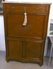 SECRETAIRE ACAJOU STYLE LOUIS XVI  POIGNÉES BRONZE  MARBRE  MAROQUIN ROUGE