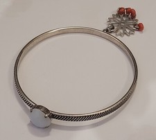 ANCIEN BIJOU BRACELET JONC ARGENT MASSIF BRELOQUE CORAIL OPALINE #AA1# K29