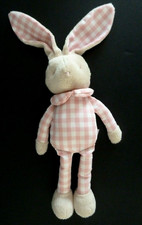 *. DOUDOU PELUCHE KLORANE LAPIN ROSE CARREAUX VICHY BLANC BEIGE ETAT NEUF*