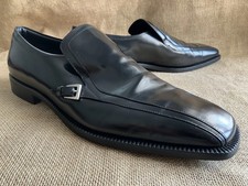 PRADA Chaussures à boucle pour homme, style rétro, en cuir vieilli noir, EU 45