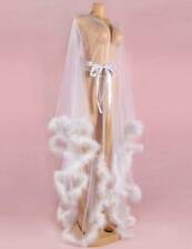 Déshabillé peignoir long transparent plumes marabout blanches burlesque diva
