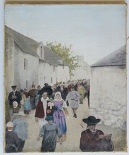 PEINTURE ANCIENNE HUILE SUR TOILE, MARIAGE BRETON AU XIX° SIÈCLE