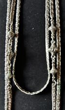 VINTAGE BEAU COLLIER SAUTOIR TROIS RANGS CHAINES PLATES ET PERLES TBE