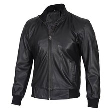 Blouson de motard bombardier en cuir de vol noir pour homme 100 % cuir...