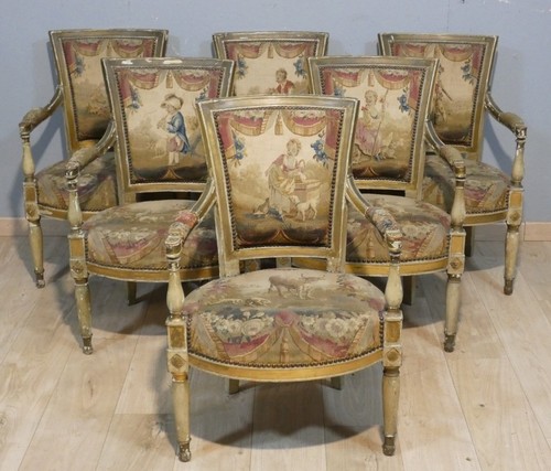 Suite six fauteuils bois - six,