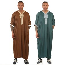 Homme Marocain Thobe Islamique Vêtements Juba Robe Eid Djellaba Arabe Gandoura
