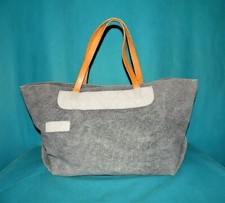 ESTELLON grand sac cabas tote bag toile coton épais gris, cuir