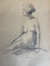 Dessin au Crayon Étude De Nu Féminin Femme Nue Modèle D’atelier Art Deco 1920