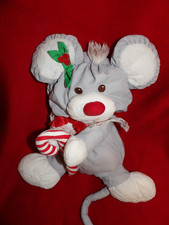 Doudou Peluche  Puffalump Souris Grise Blanc Cane Noel Fisher Price