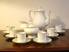 Elégant service à café Bernardaud Limoges porcelaine blanche liseret or