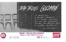 RARE / TICKET BILLET CONCERT - JEAN JACQUES GOLDMAN LIVE A PARIS 1988 COCA COLA