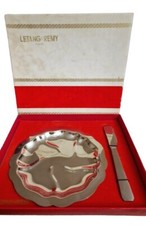 LETANG & REMY, SERVICE À BEURRE  COUTEAU + 2 COUPELLES SOUS VERRE  INOX