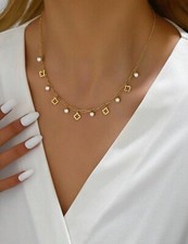 Collier Femme En Acier Inoxydable Chaine Trèfles Zircon Doré Or Bijoux Réglable