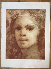 LITHOGRAPHIE ANCIENNE TÊTE FEMME SIGNÉ CRAYON LEONOR FINI CIRCA 1970 203/275