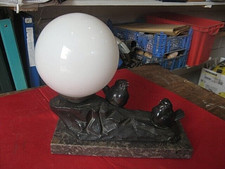++"504.13"  LAMPE ART DECO REGULE ET MARBRE DECOR D OISEAUX MOINEAUX