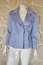 Blouson style perfecto bleu toucher peau de pêche neuf marque One O One (jr)