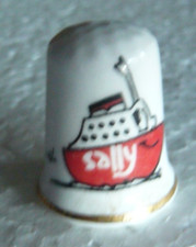 Dé à coudre de collection en porcelaine décoré d'un ferry de la compagnie Sally