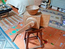 Ancien moulin à blé en bois Breton, Art Populaire, signé GAGNARD A TREMPHEUC