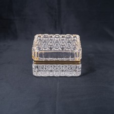 Antique Faceted Crystal Cut Glass Trinket Box Jewelry Diamond Cut
