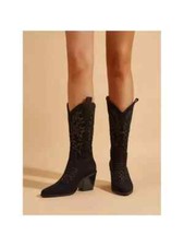 Bottes Chaussures Rangers Noir Cow-Boy 6 CM Élégant Platform Cuir Artificiel 929