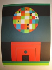 Raymond GRANDJEAN 1929-2006 GRANDE LITHO COMPOSITION GEOMETRIQUE POP ART LYON ²
