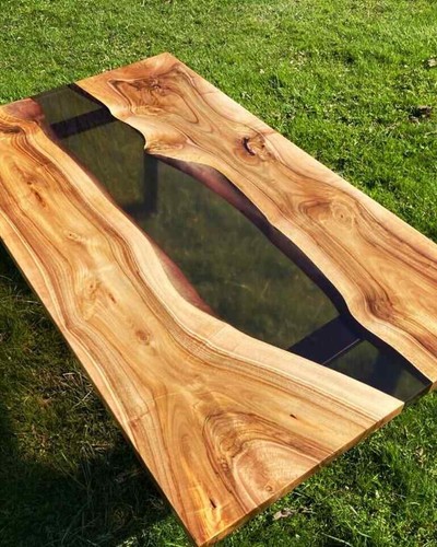 Black epoxy wood table - black,