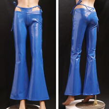 Femme Faux Latex Pantalon Effet Mouillé Patte D’Éléphant Fin Taille Basse Sexy