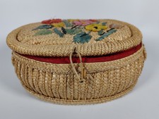 ?Panier couture vintage paille tressé boîte rangement couture beige
