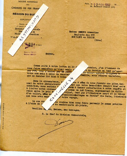 Courrier sncf 1952 - courrier,