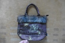 Neuf - Sac à main MURVAL Paris tissu brocart chinois bord fausse fourrure marron