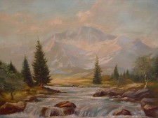 Beau, Ancien Tableau Paysage Fleuve Sauvage En Montagne Signé !