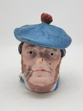 Ancien pot à tabac en céramique polychrome - Vieux Breton fumant la pipe