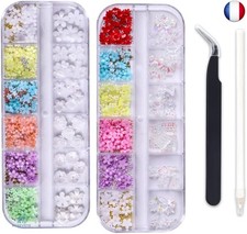 2 Boîtes 3D Fleur Nail Art, Résine Pétale Acrylique Nail Art Ornement Or et Ar