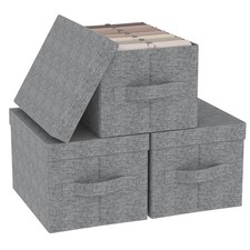 3er Boîtes de Rangement en Tissu avec Couvercle, Panier Armoire Pliable, Cubi...