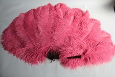 Ancien Grand Éventail Plumes d'autruche Rose (69540)