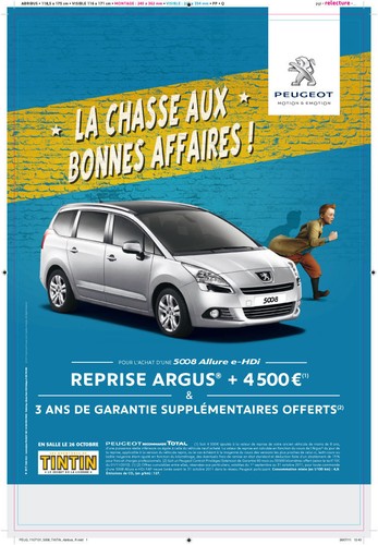 Tintin affiche peugeot 5008 - affiche,
