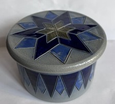 BOITE BONBONNIERE RONDE EN GRES BLEU BETSCHDORF SCHMITTER ALSACE D 11,5 cm XXème