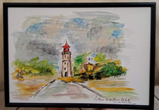 AQUARELLE PHARE  ILE DE RE  ART TABLEAU PEINTURE PARIS JUMEAUX JEAN PIERRE