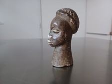 Statue Sculpture Ancienne Tête Africaine En Pierre Signée 