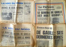 MORT DU GÉNÉRAL DE GAULLE LA VOIX DU NORD LE PARISIEN FRANCE SOIR 11 ET 12/11/70