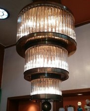 Ancien Art Deco Skyscraper Laiton & Glass Rod Eclairage Lustre au plafond Lampe