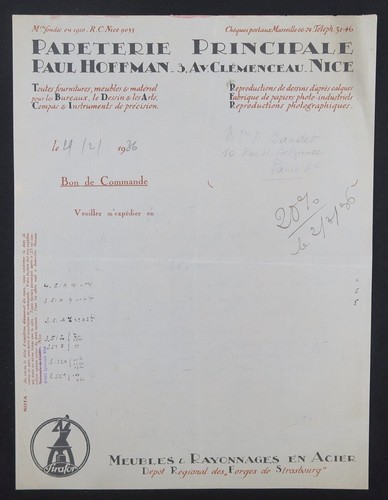 Facture nice 1936 papeterie - facture,