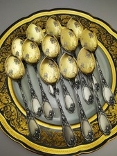 Puiforcat "IRIS" - 12 Pelles à Glace et 2 pcs de Service Argent Massif Vermeil