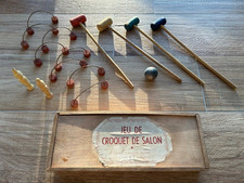 Ancien Jeu de croquet de salon dans un coffret bois
