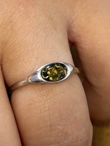 Bague ambre verte argent - verte,
