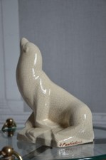 LOUIS FONTINELLE (1886 - 1964) OTARIE EN CERAMIQUE CRAQUELEE ART DECO