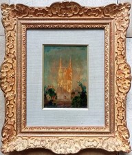 Tableau Ancien Encadré Cadre Huile Jean Adrien Mercier Cathédrale Angers 