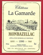 124-54 Etiquette BORDEAUX MONBAZILLAC 1990 CHATEAU LA GAMARDE Pierre VIGNET