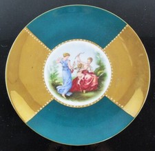 ANCIENNE ASSIETTE PLAT EN PORCELAINE ÉMAILLE COBALT VERT  ET OR BAVIERE ART DECO