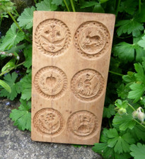 ART POPULAIRE - ANCIEN MOULE À SPECULOOS EN BOIS - COEUR LAPIN PERSONNAGES